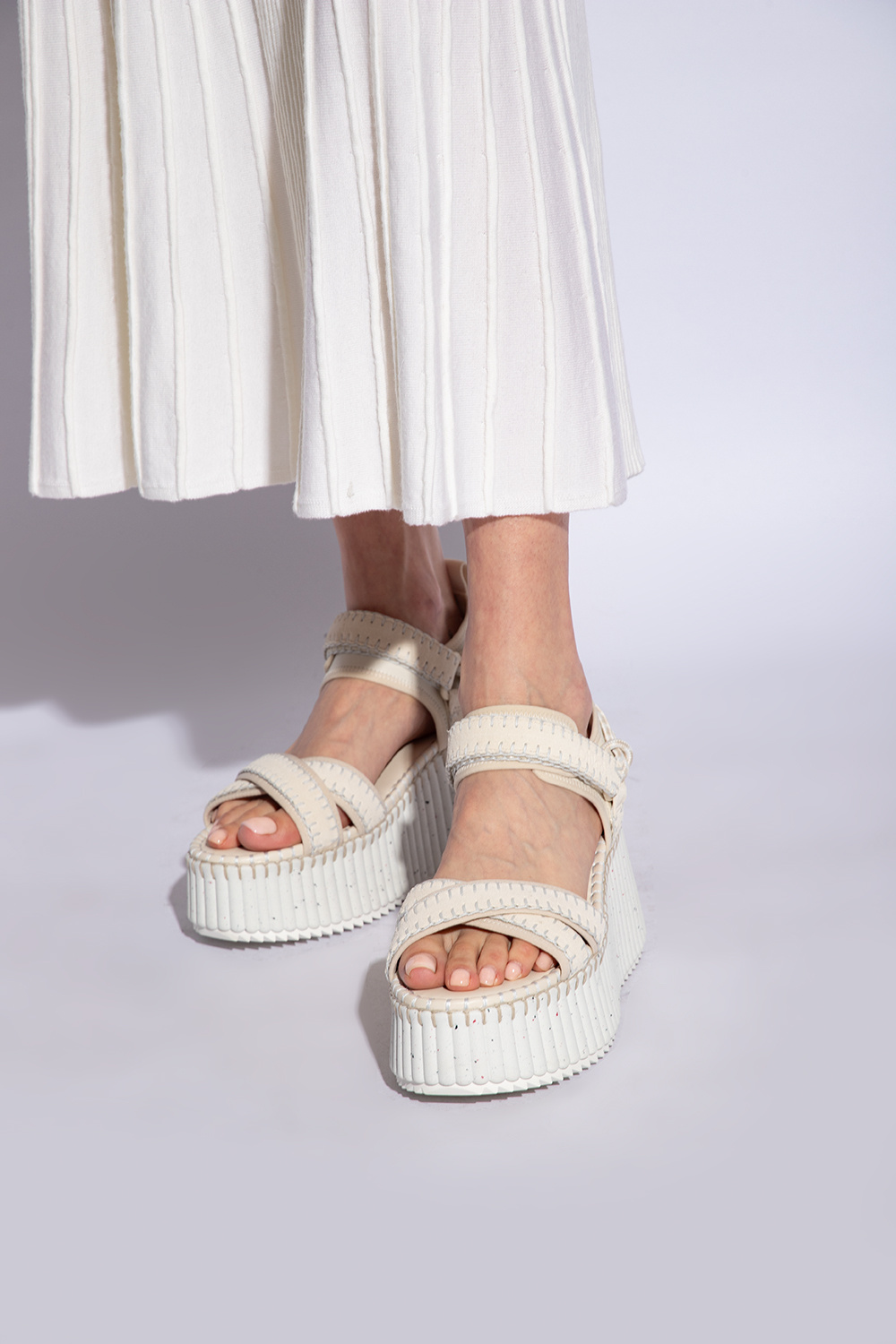 Chloé Nama Stitch Ankle-strap Flatform Sandals In White